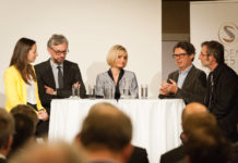 Leadership in turbulent times On the podium: Elisabeth Eidenberger (OÖN), Michael Strugl (Academia Superior), Brigitte Haider (Oberbank), Wolfgang Güttel (JKU), Thomas Windischbauer (Silhouette)
